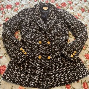 Anthropologie Black and White Tweed Blazer with Gold Buttons